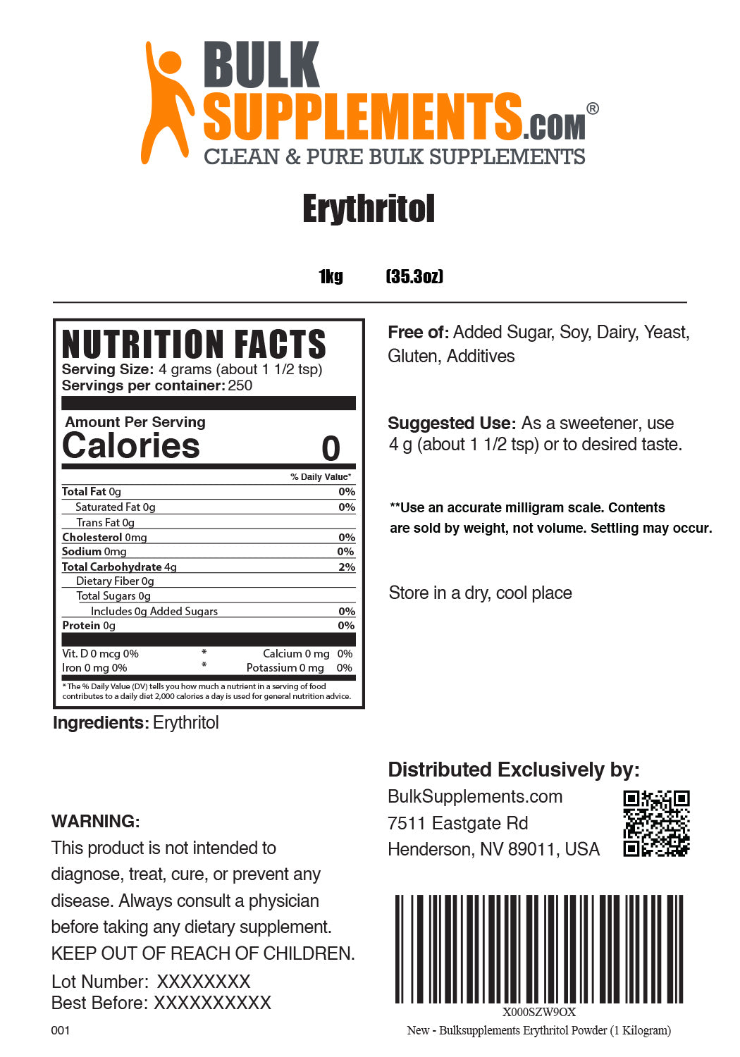 Nutrition Facts Erythritol