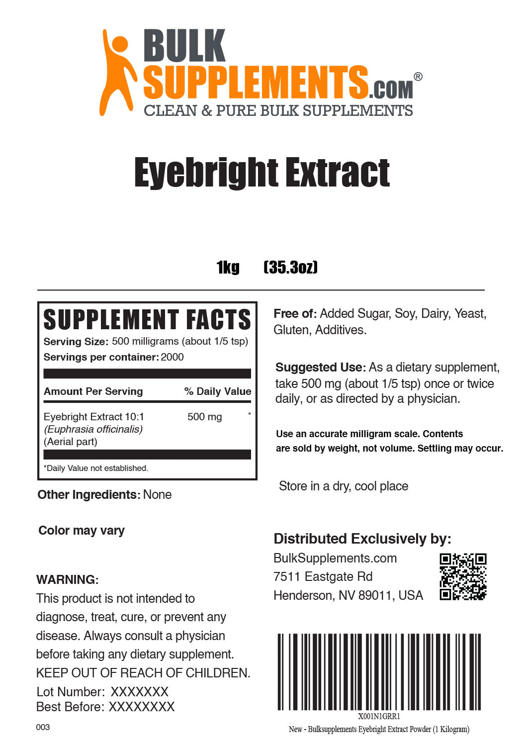 Supplement Facts Eyebright Extract