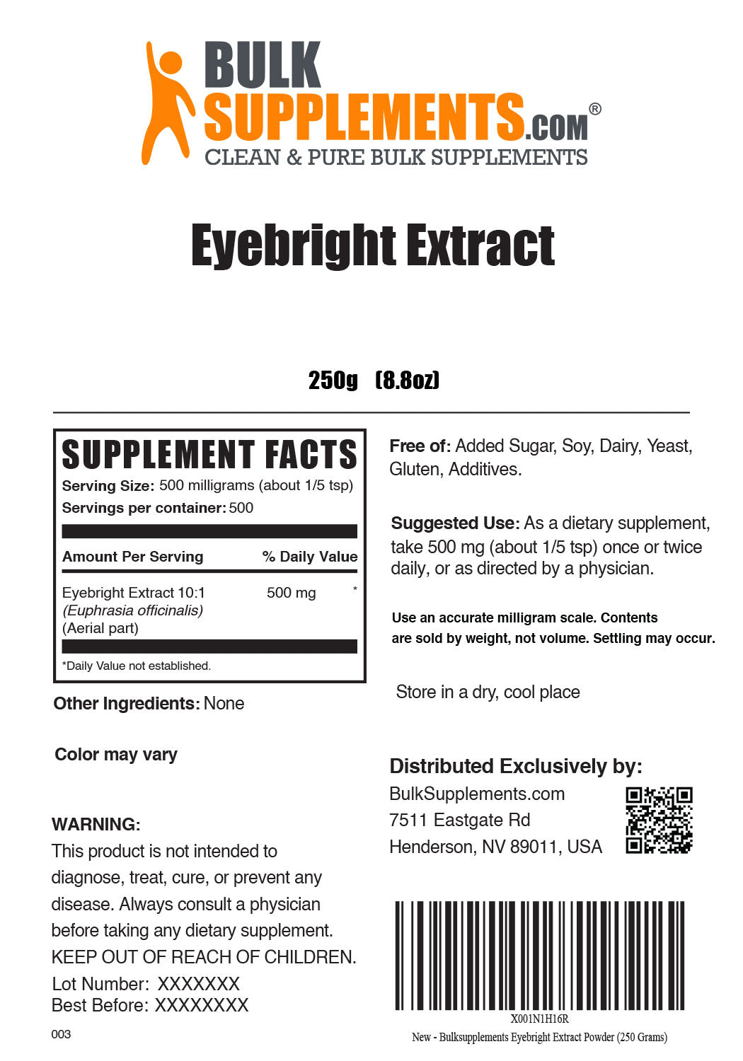 Supplement Facts Eyebright Extract