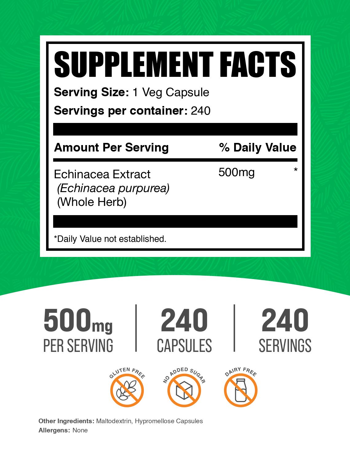 Echinacea Extract Capsules 240ct Label