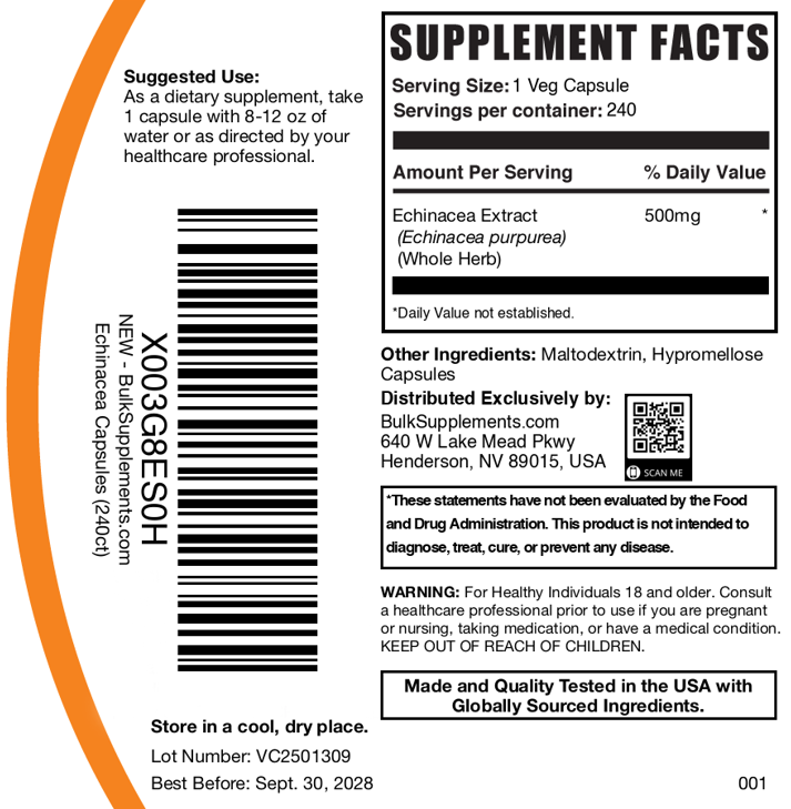 Echinacea Extract Capsules 240ct Plain Label