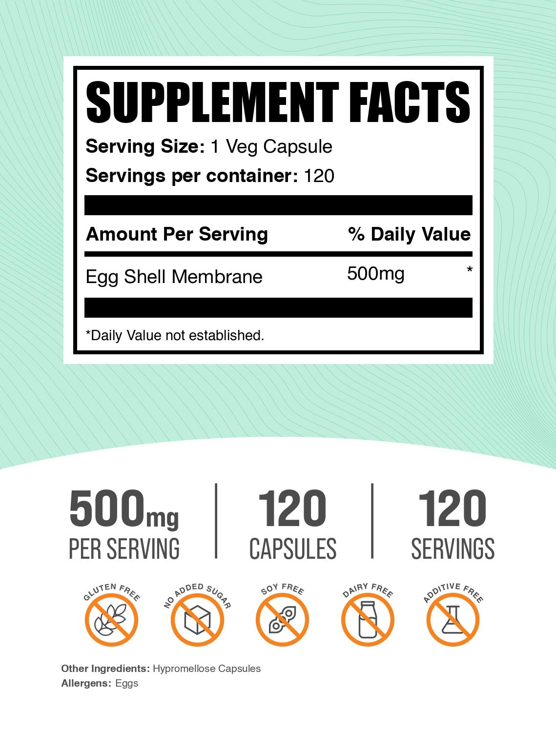 Egg shell membrane collagen 120 capsules label