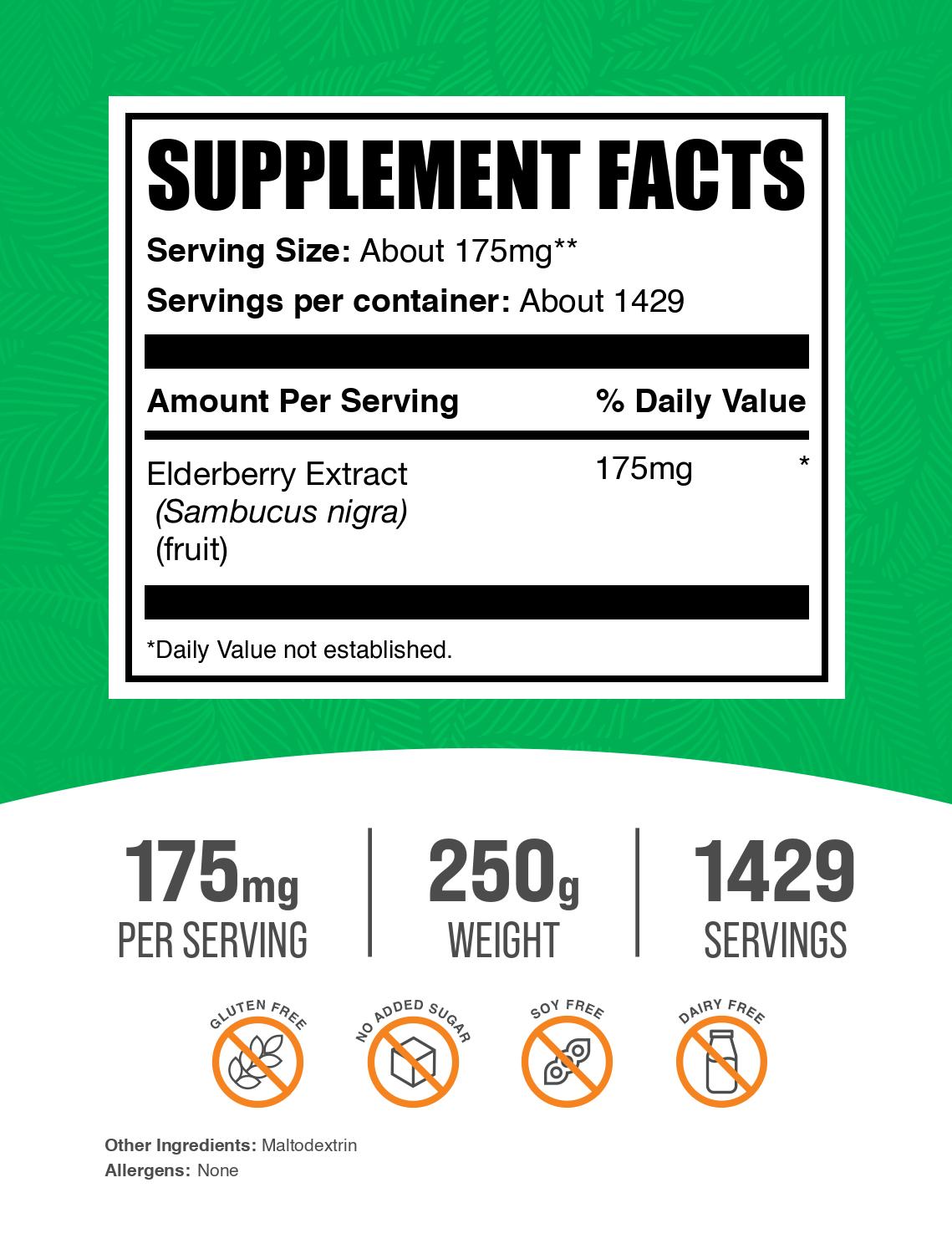 Elderberry extract powder label 250g