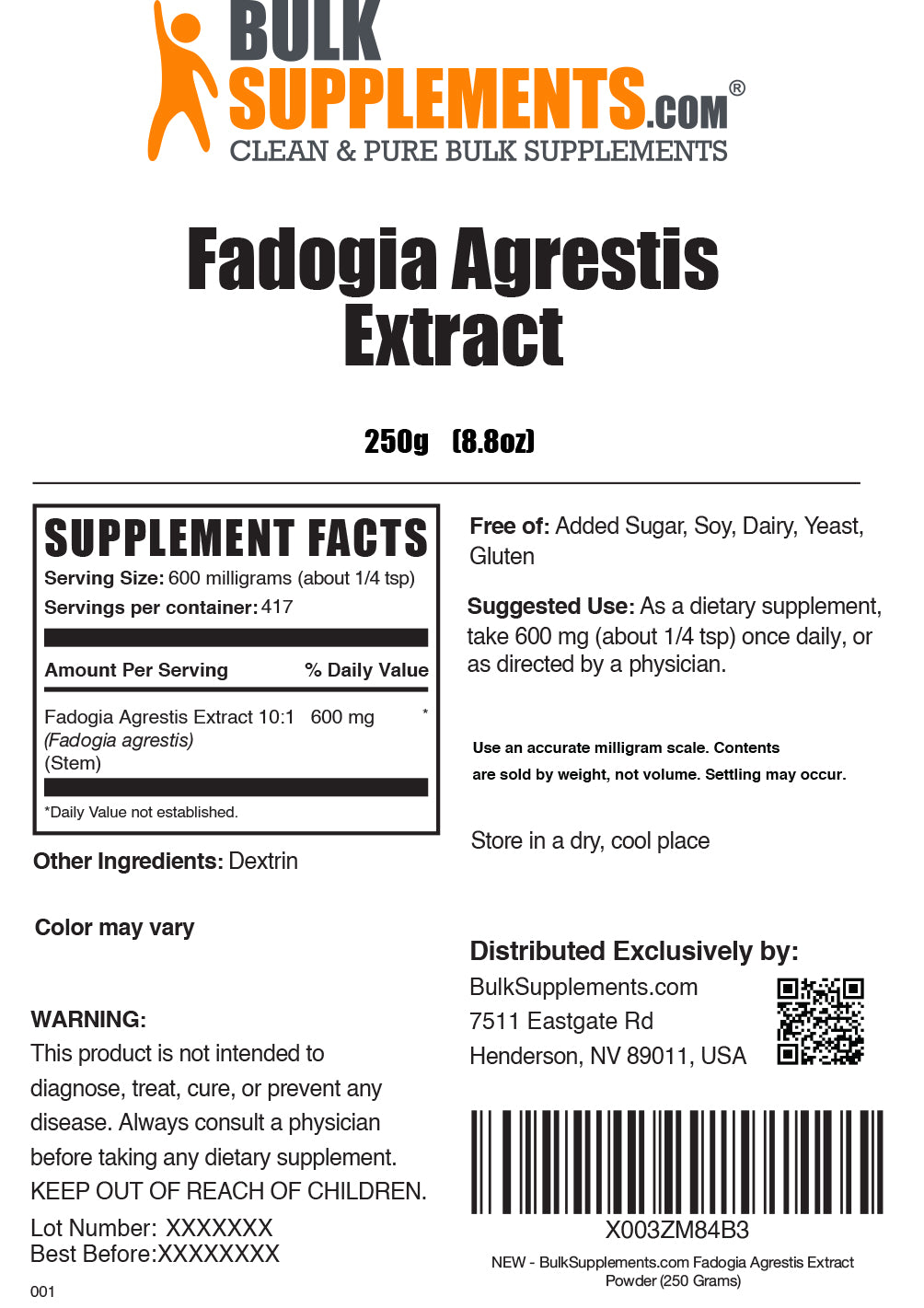 Fadogia Agrestis Extract powder label 250g