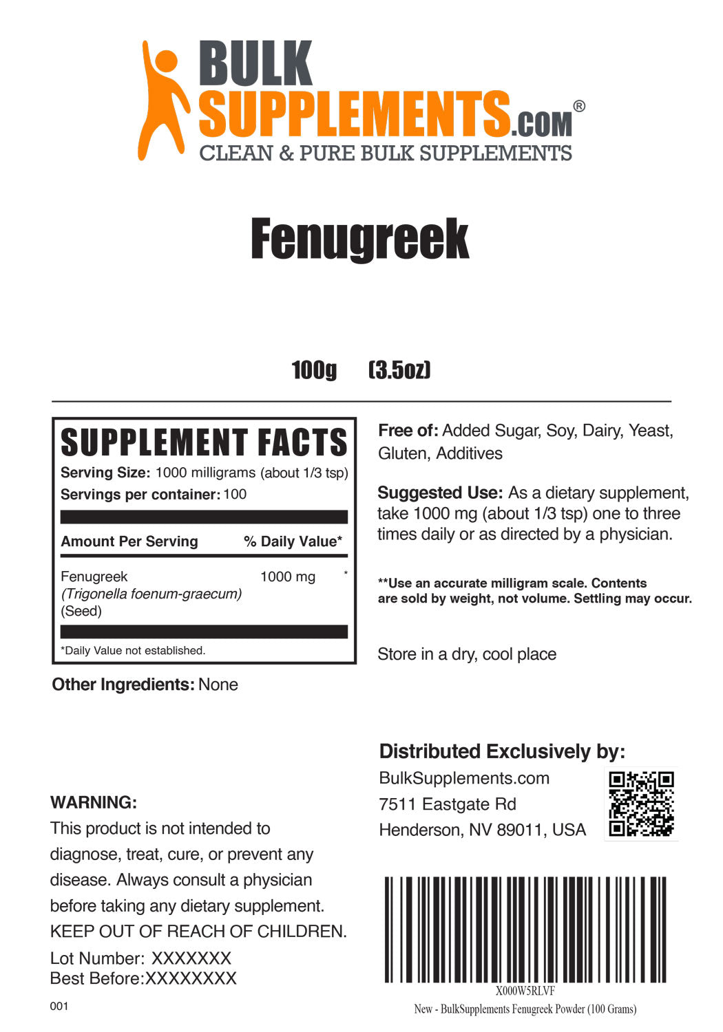 Supplement Facts Fenugreek Powder