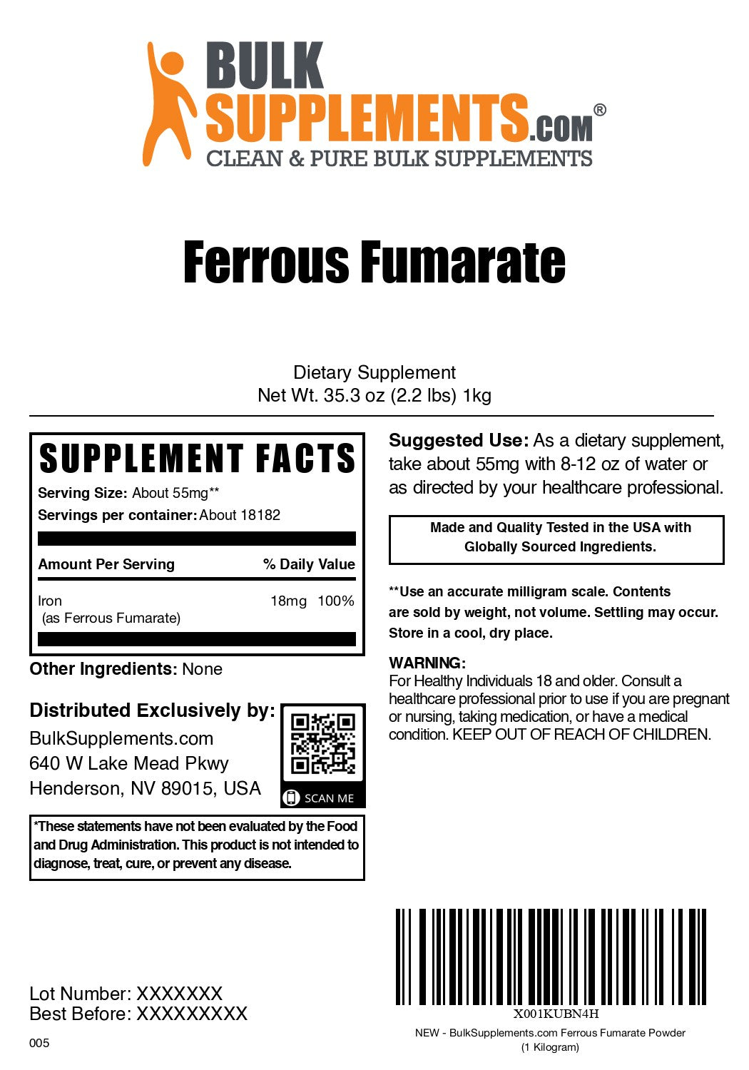 Ferrous Fumarate Powder 1kg label