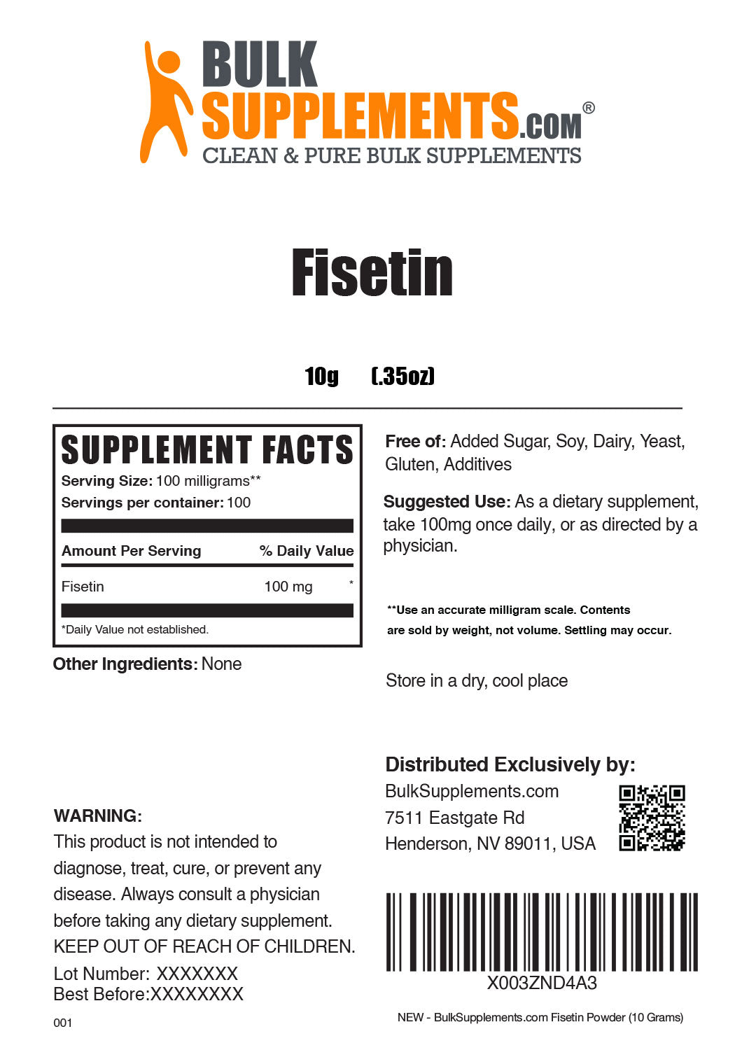 Fisetin powder label 10g