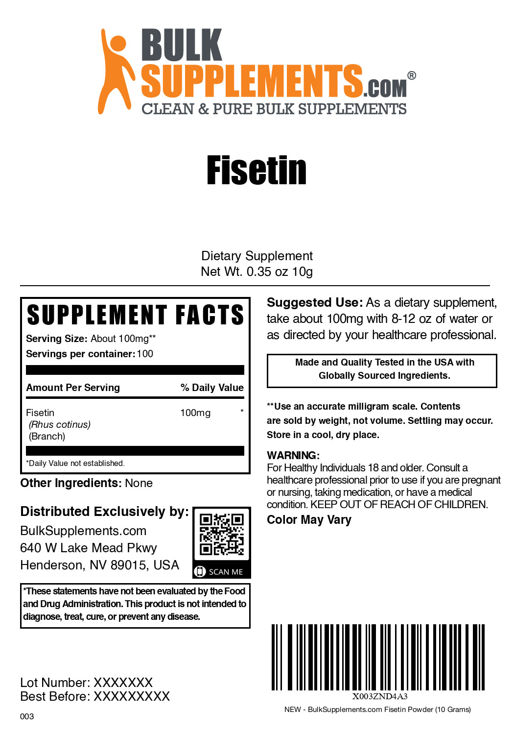 Fisetin powder label 10g