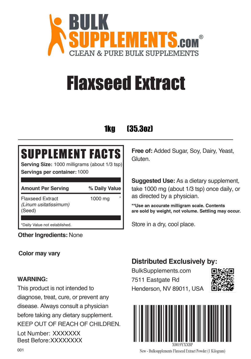 Supplement Facts Flaxseed Extract