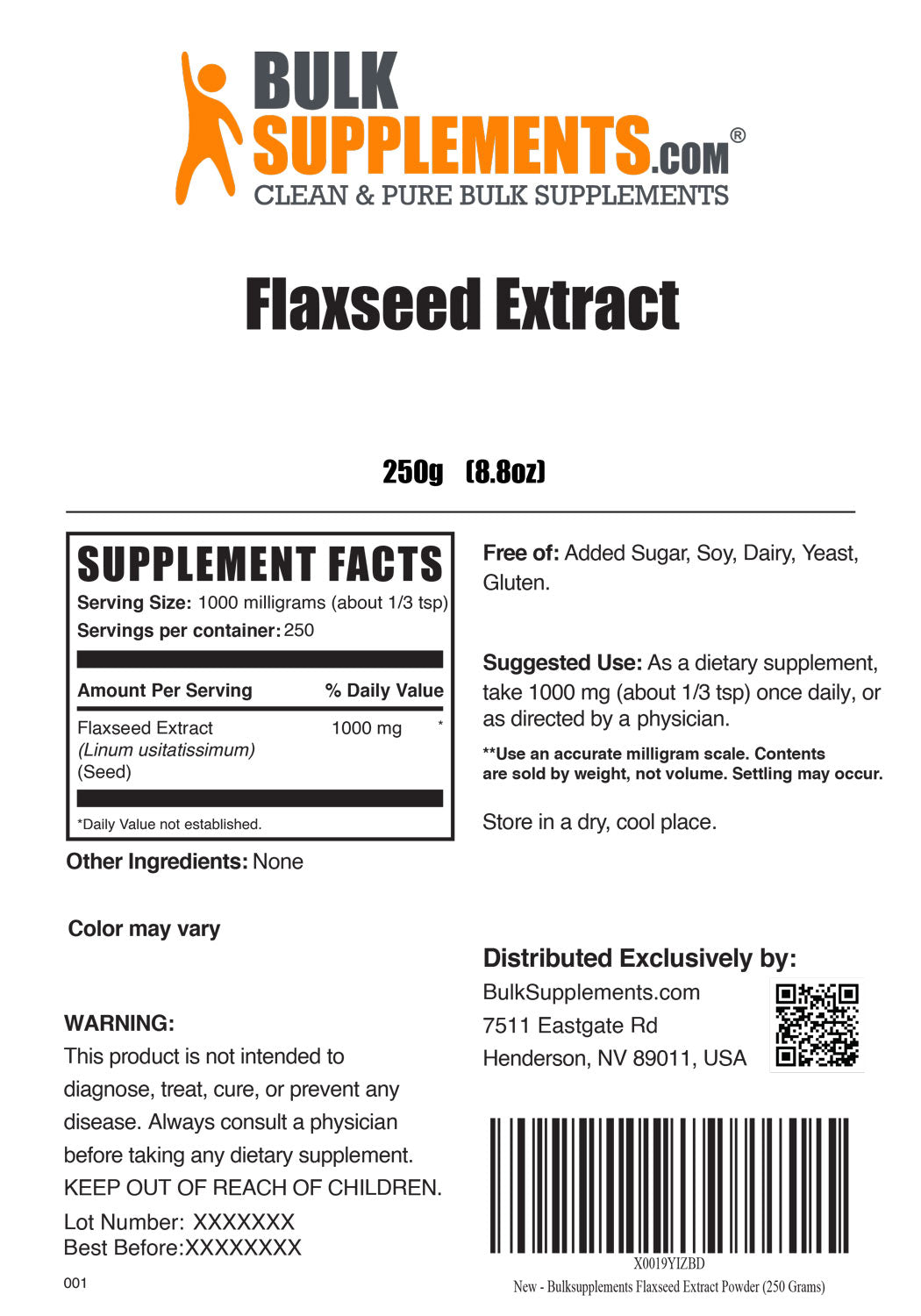 Supplement Facts Flaxseed Extract