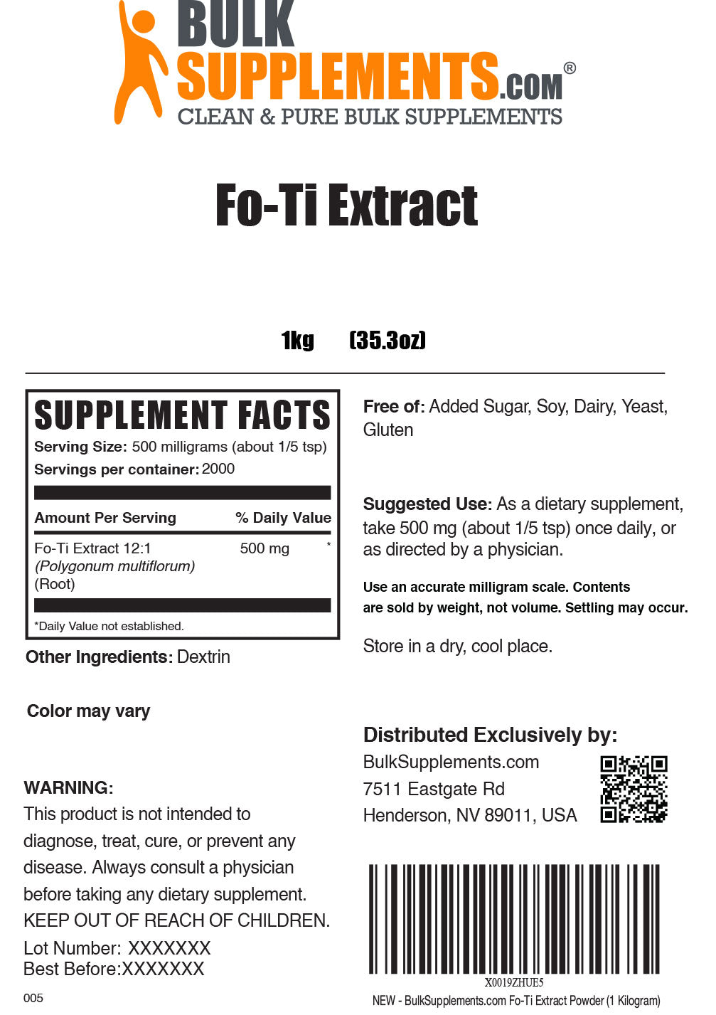 Supplement Facts Fo-Ti Extract