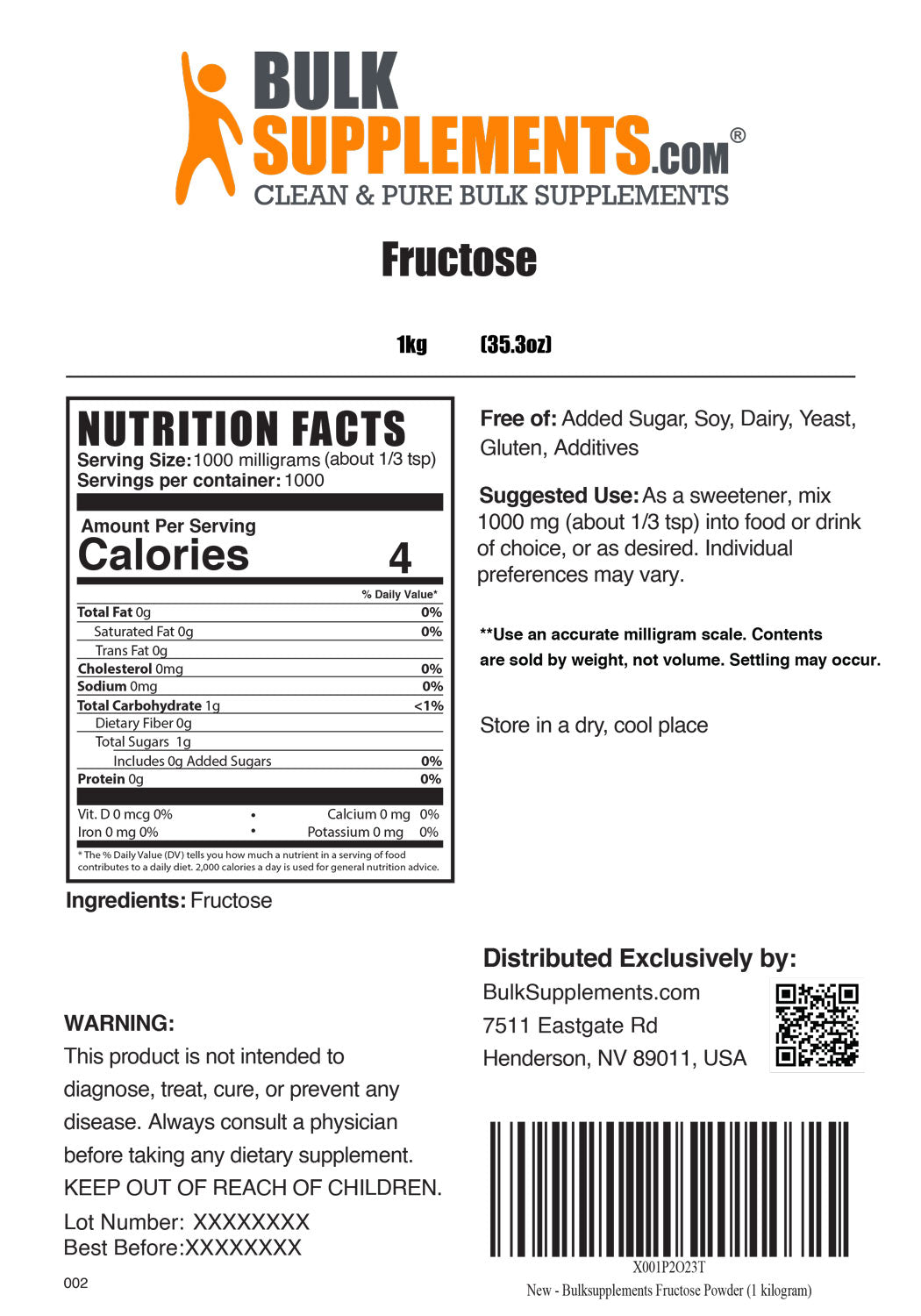 Supplement Facts Fructose