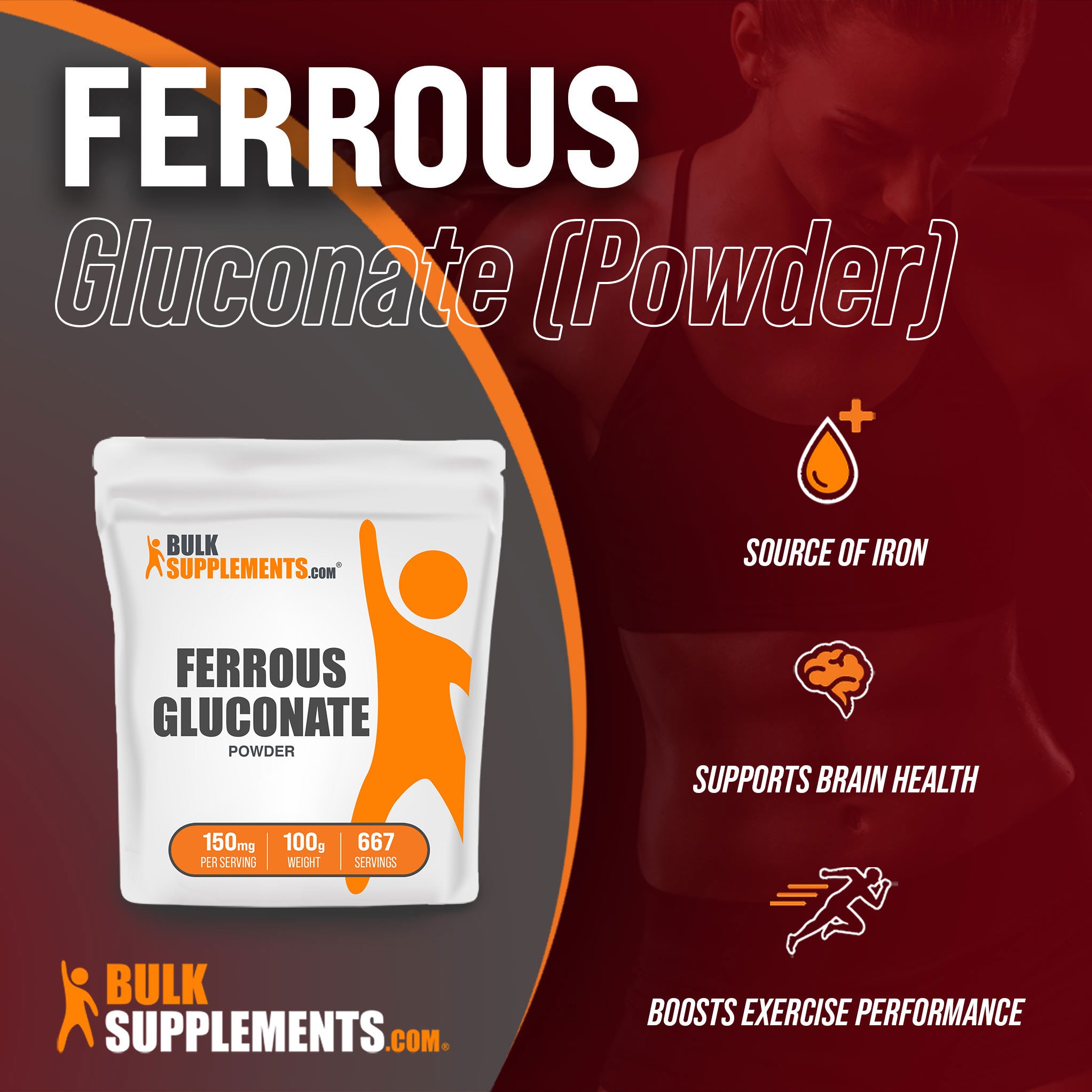 Benefits of Ferrous Gluconate; source of iron, supports brain health, boosts exercise performance