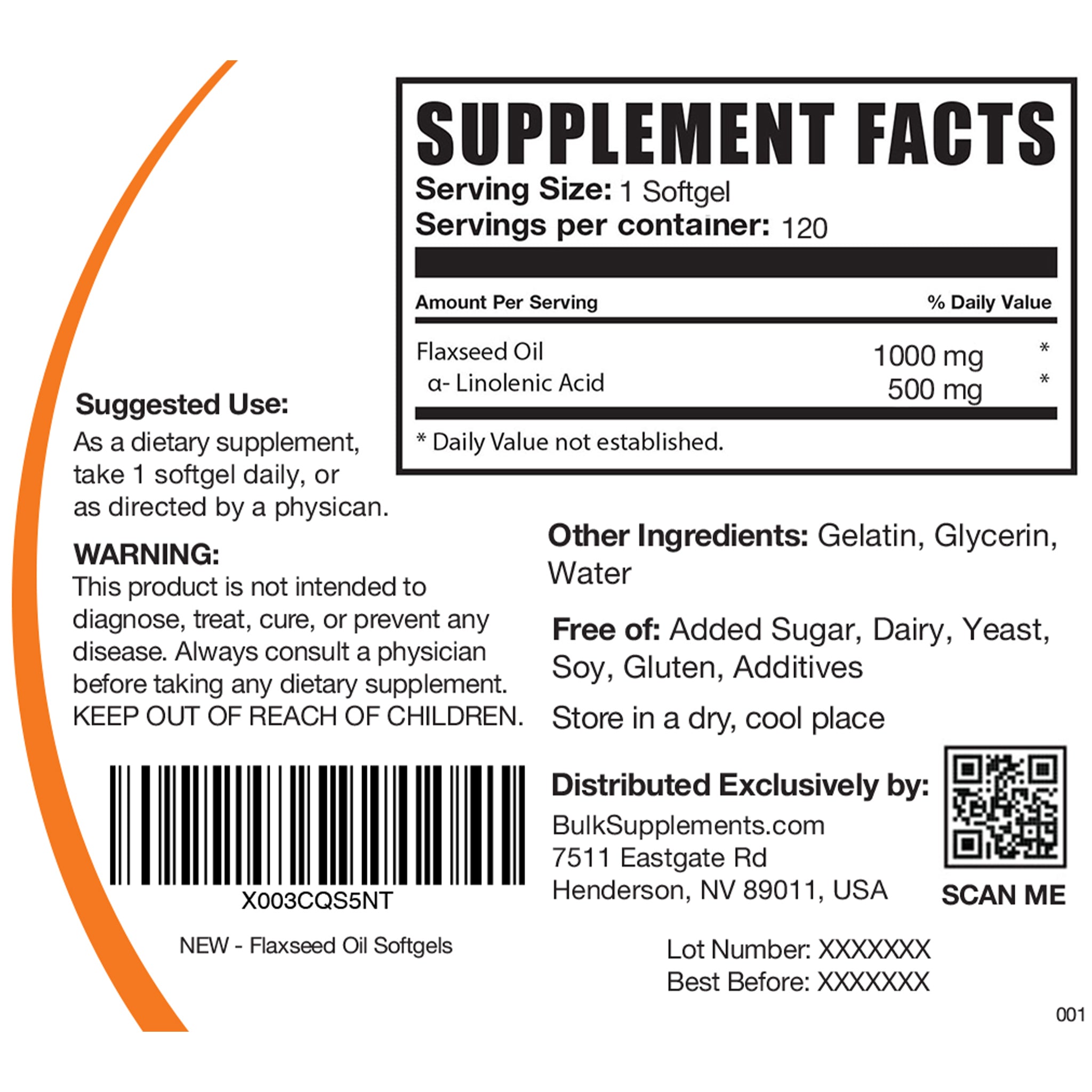 Supplement Facts Flaxseed Oil Softgels 1000mg