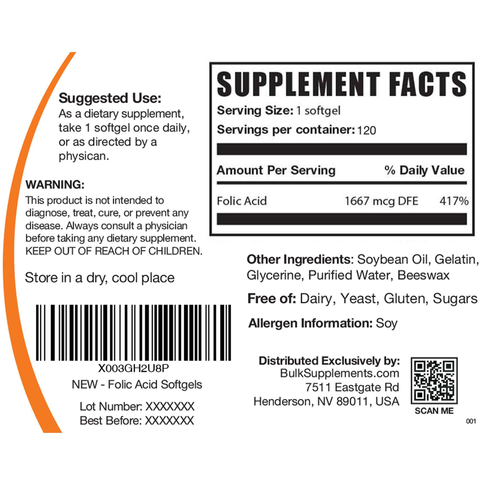 Supplement Facts Folic Acid Softgels