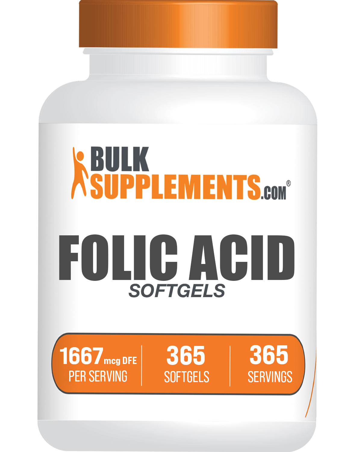 BulkSupplements Folic Acid Pills 365 softgels