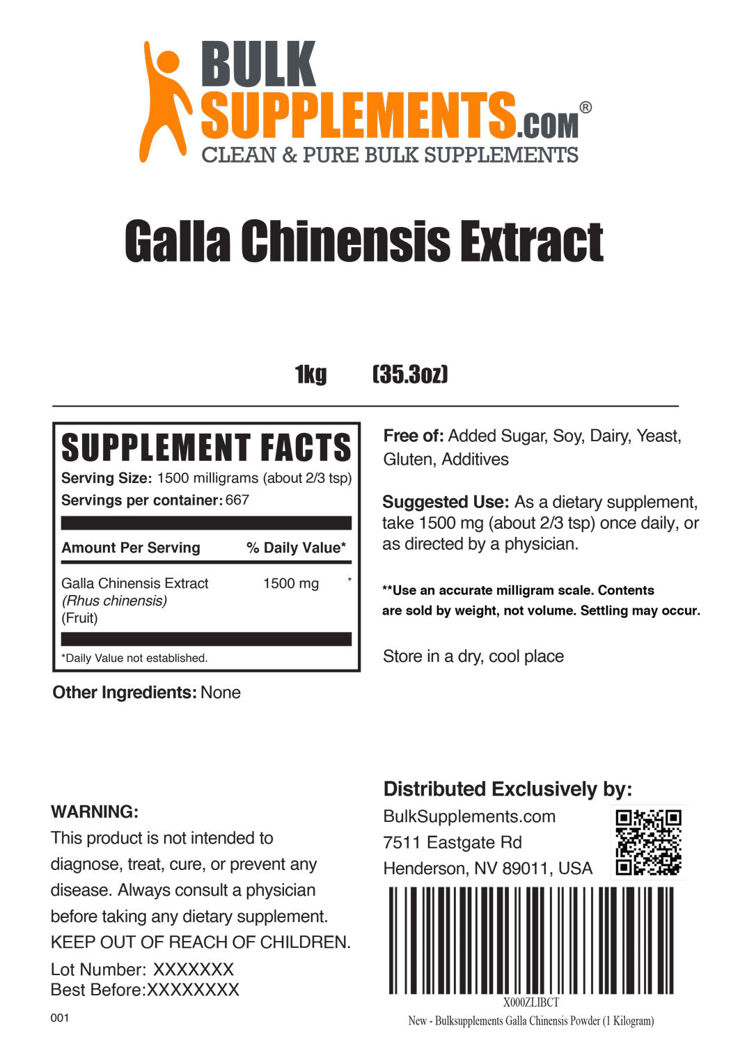 Supplement Facts Galla Chinensis Extract