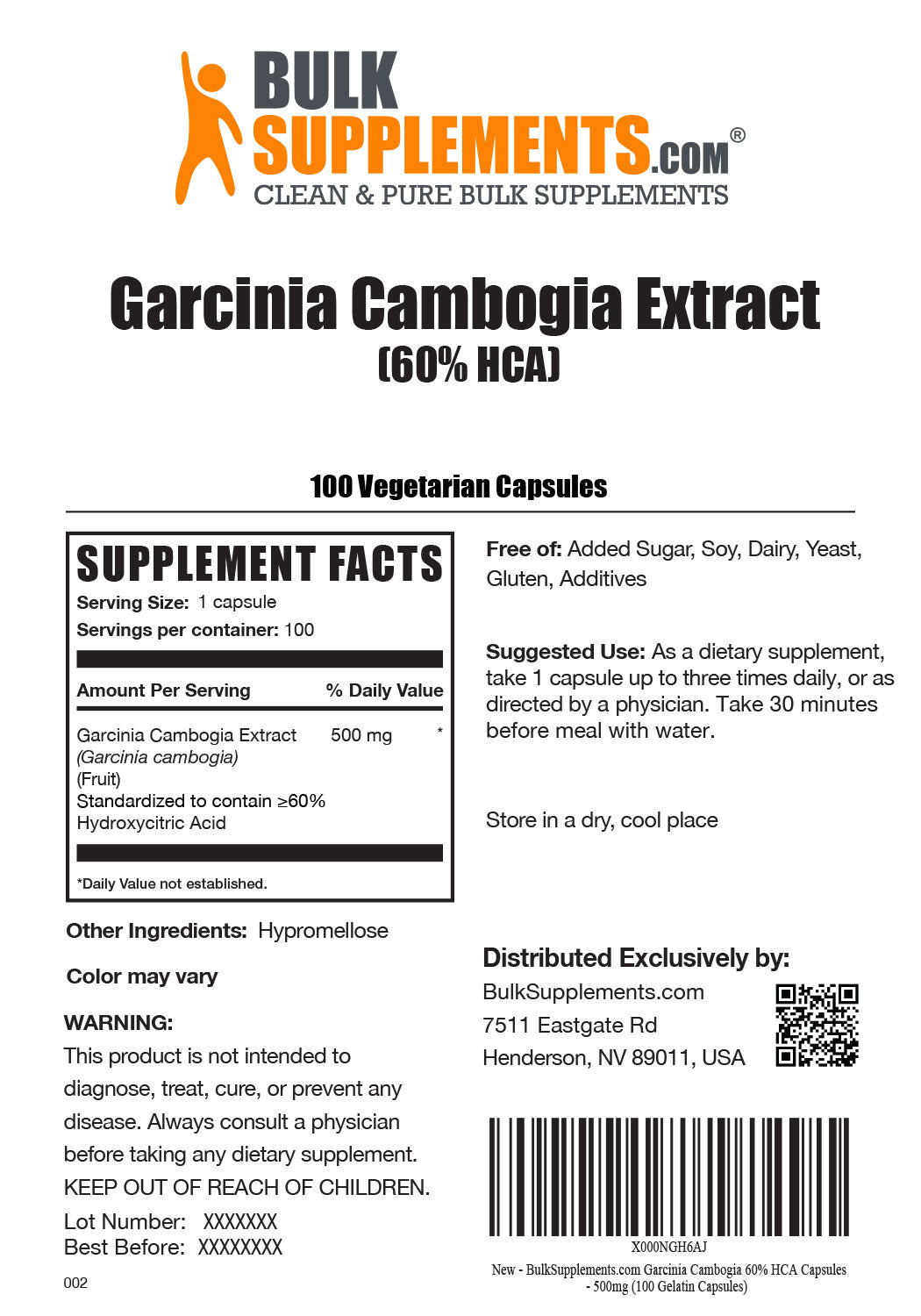 Supplement Facts Garcinia Cambogia Extract 60% HCA
