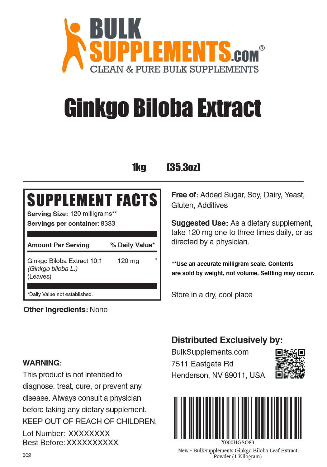 Supplement Facts Ginkgo Biloba Extract