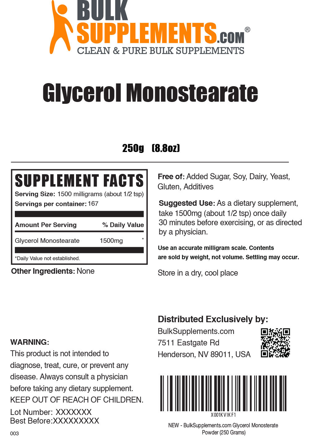 Supplement Facts Glycerol Monostearate