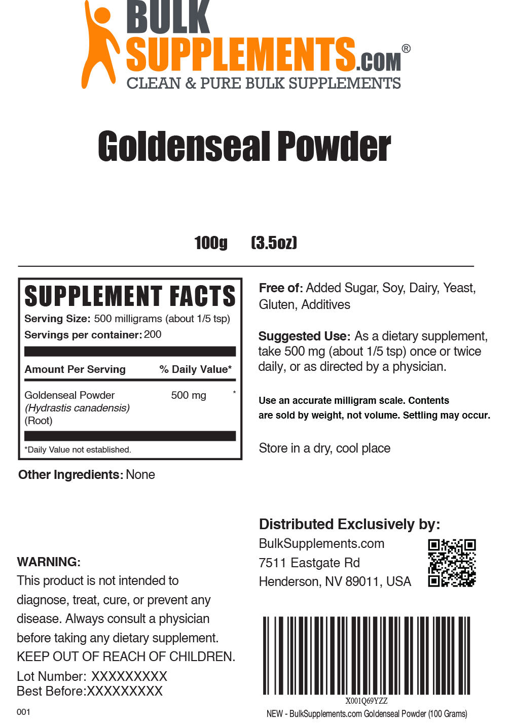 Supplement Facts Goldenseal Powder