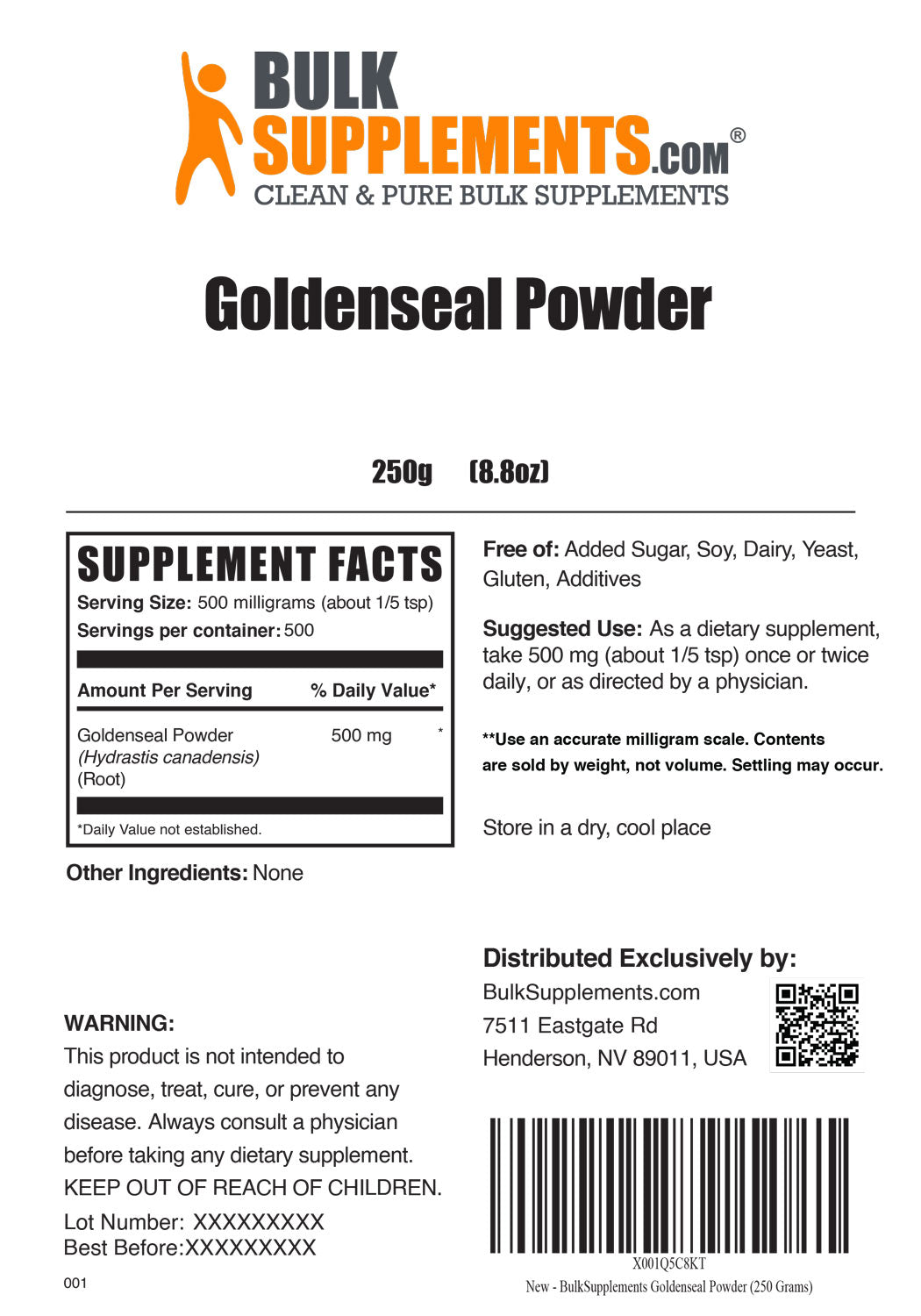 Supplement Facts Goldenseal Powder