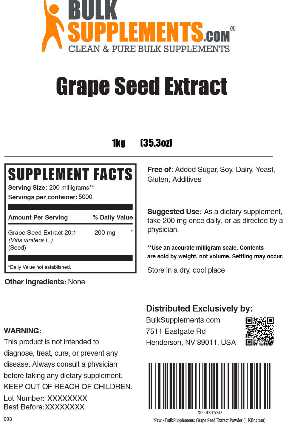 Supplement Facts Grape Seed Extract