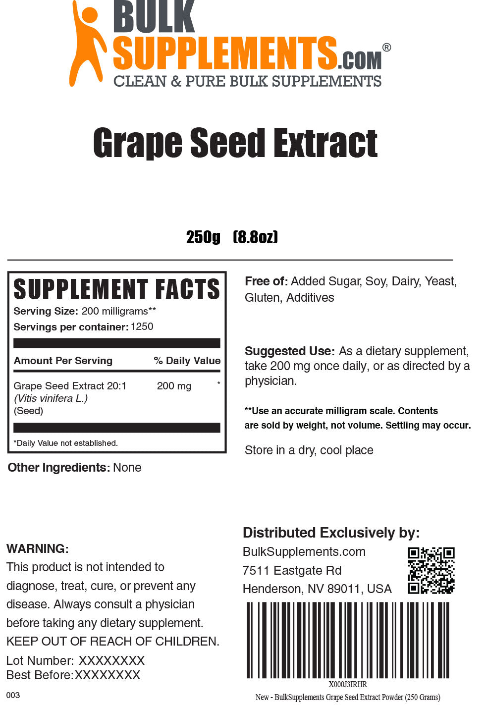 Supplement Facts Grape Seed Extract
