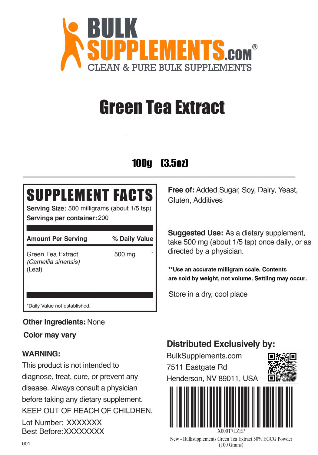 Supplement Facts Green Tea Extract
