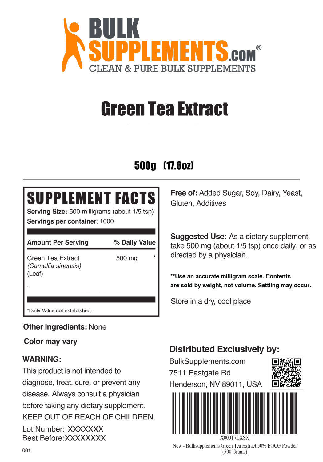 Supplement Facts Green Tea Extract