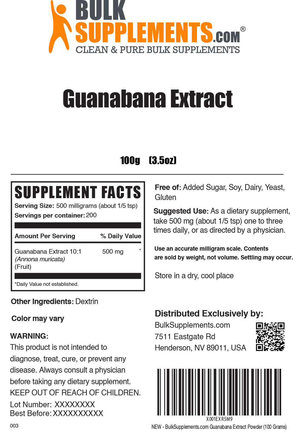 Supplement Facts Guanabana Extract