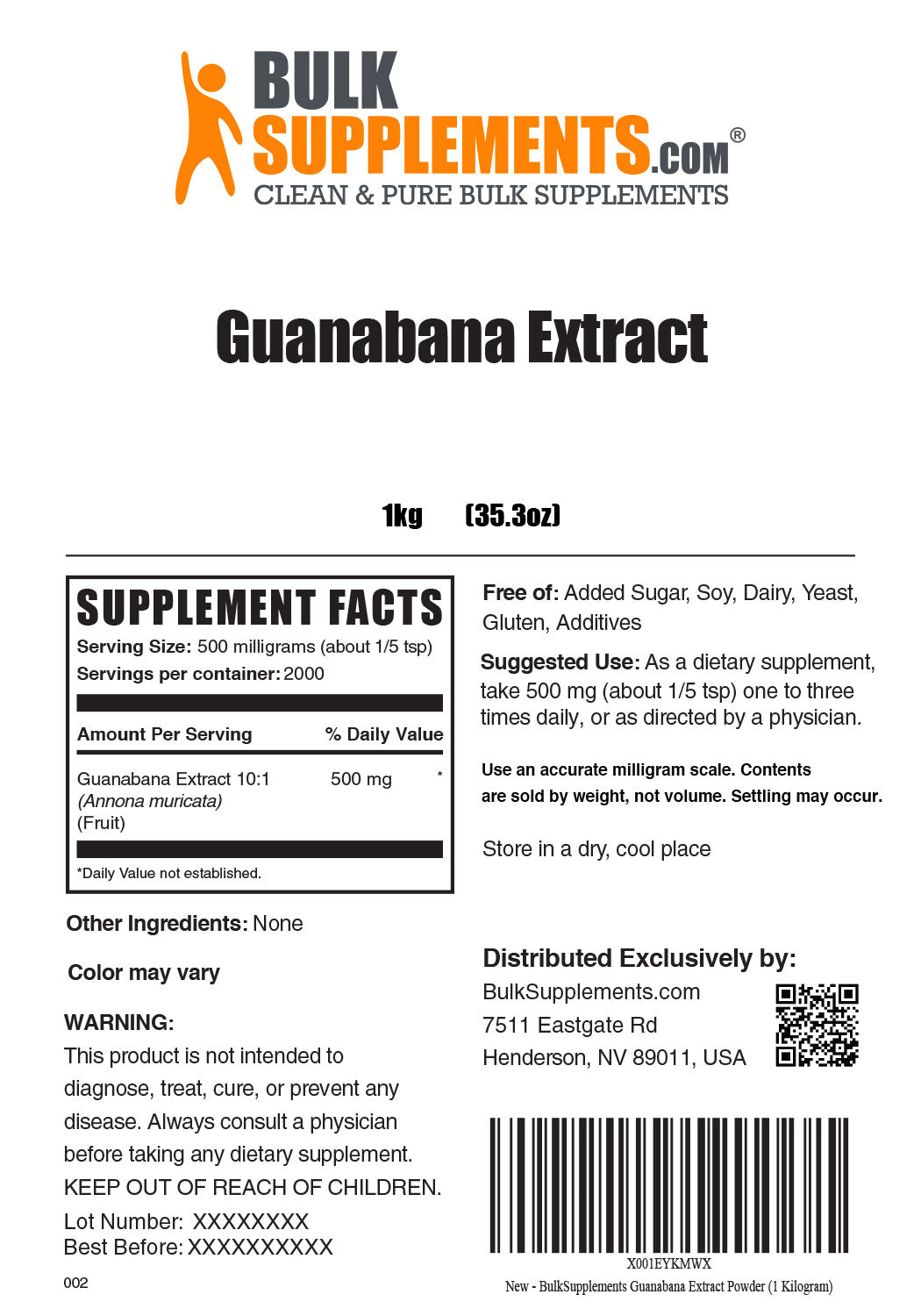 Supplement Facts Guanabana Extract