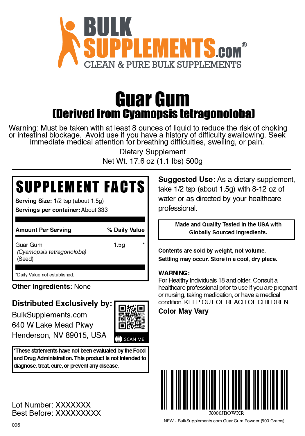 Guar gum powder label 500g