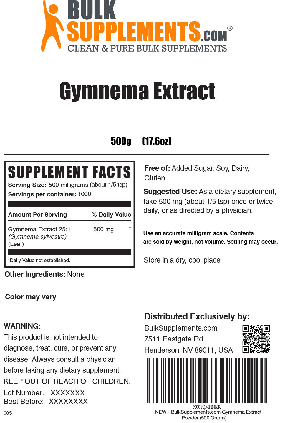 Supplement Facts Gymnema Extract