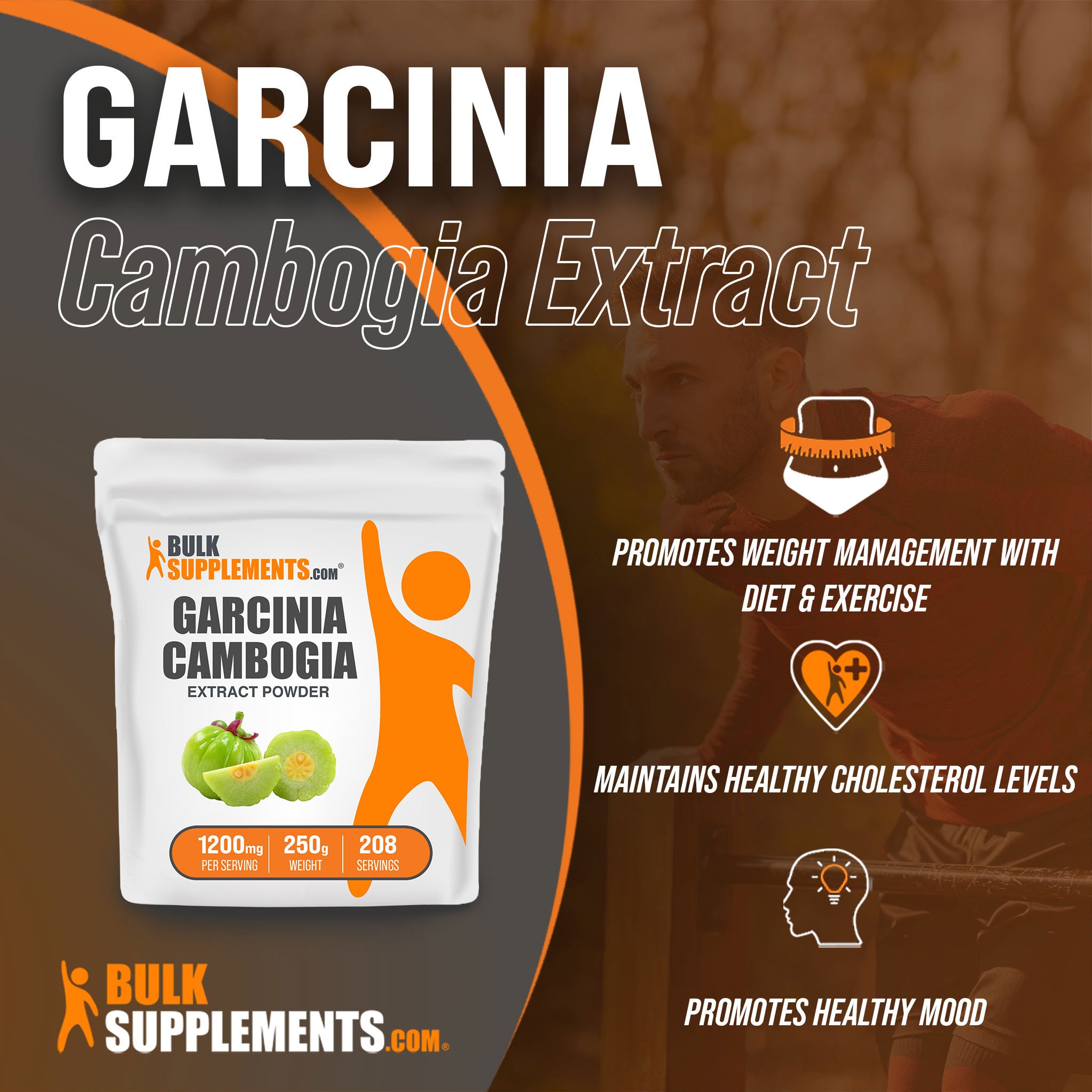 Benefits of Garcinia Cambogia Extract; promotes weight management with diet and exercise, maintains healthy cholesterol levels, promotes healthy mood