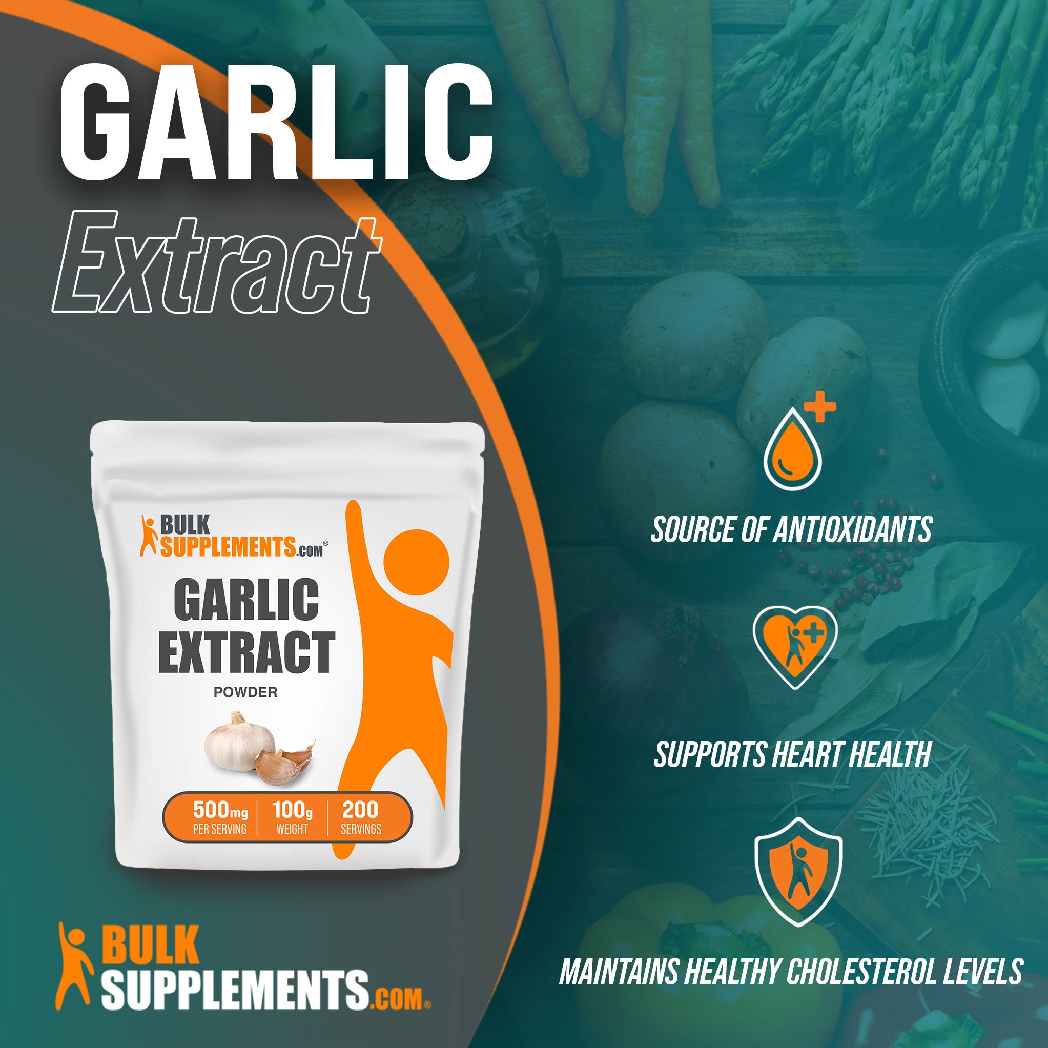 Benefits of Garlic Extract; source of antioxidants, supports heart health, maintains healthy cholesterol levels