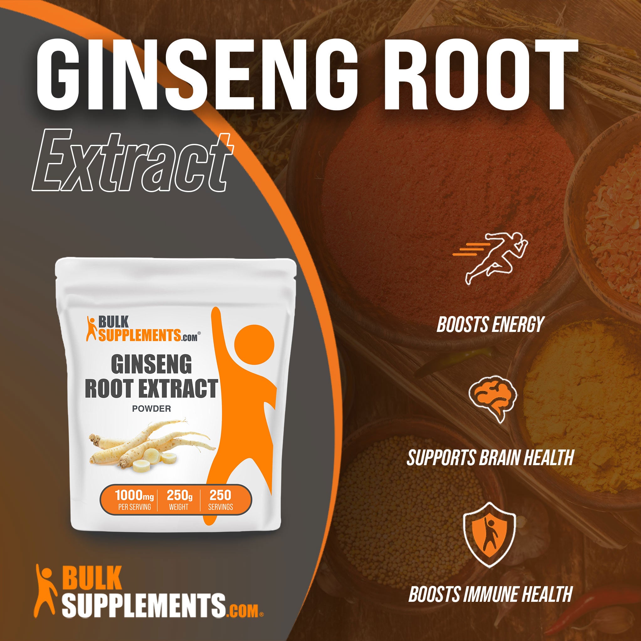 Benefits of Ginseng Root Extract; boosts energy, supports brain health, boosts immune health