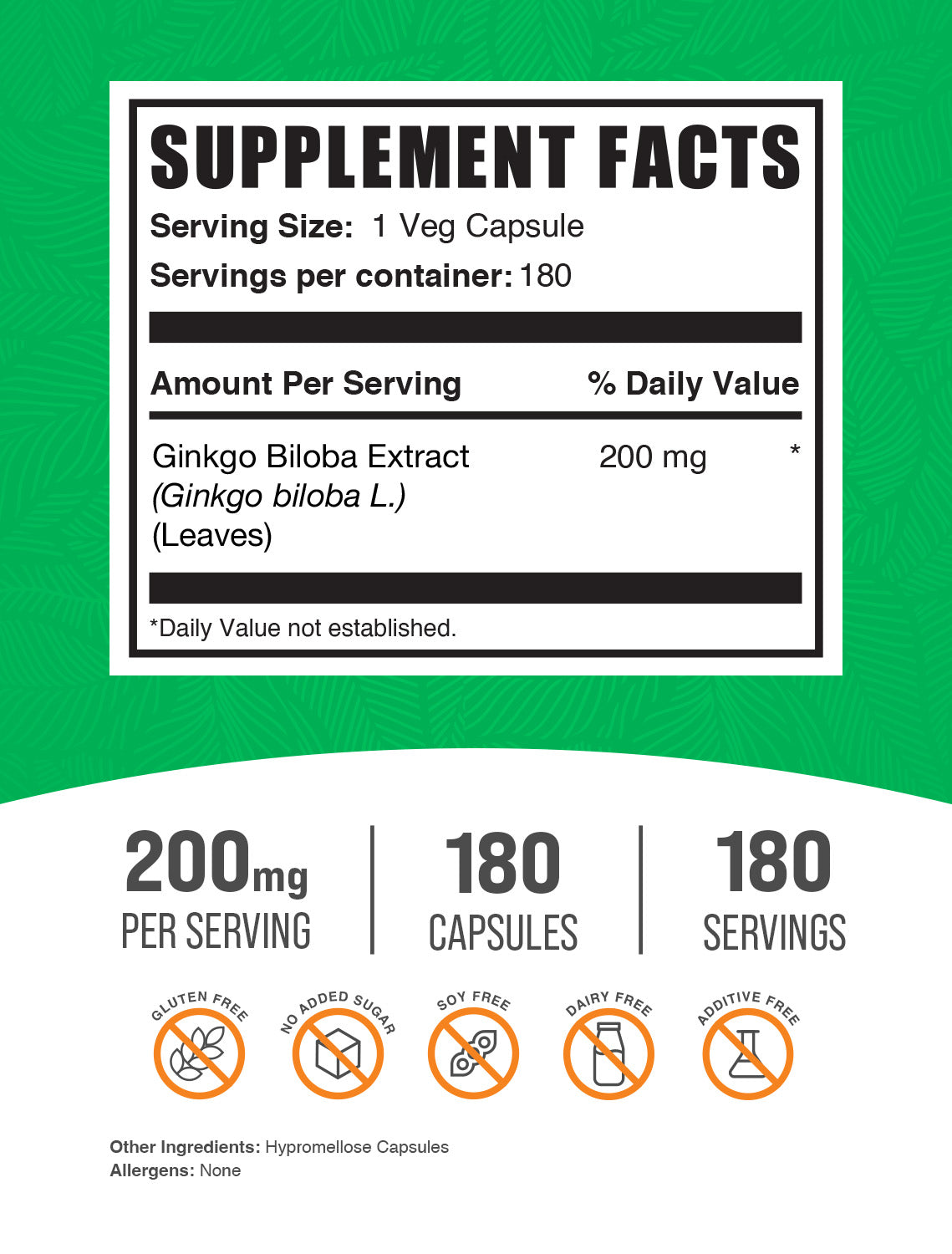 Ginkgo biloba extract capsules label 180 ct