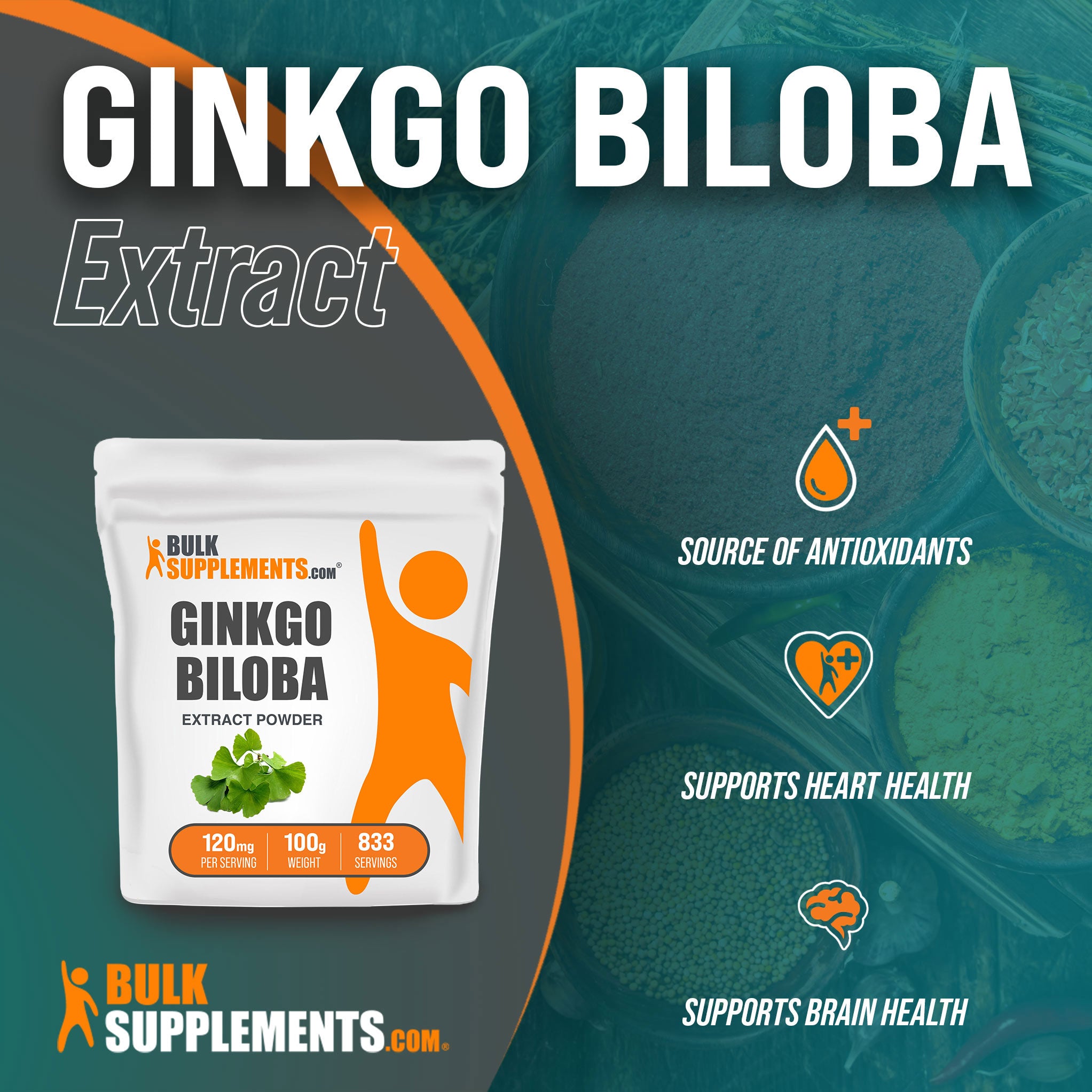 Benefits of Ginkgo Biloba Extract; source of antioxidants, supports heart health, supports brain health