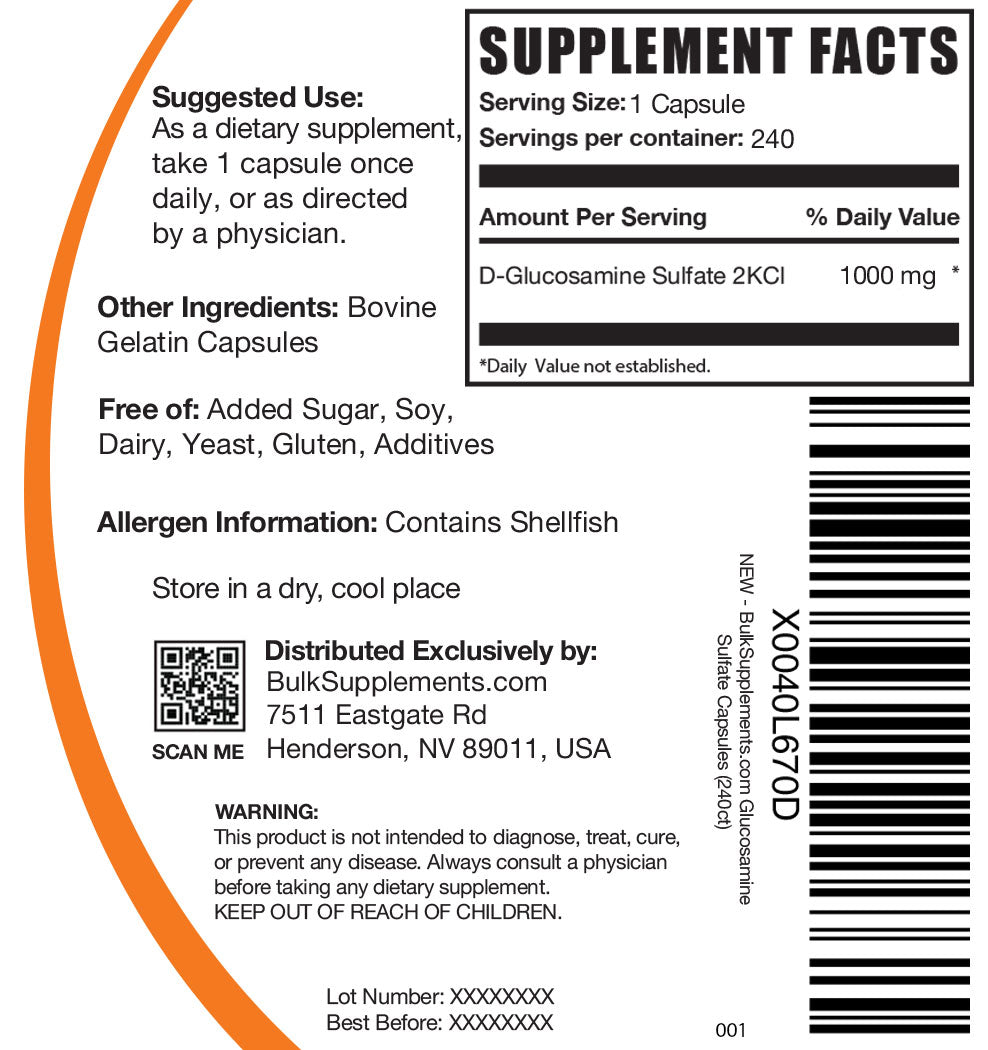 Glucosamine Sulfate Capsules label 240 ct 