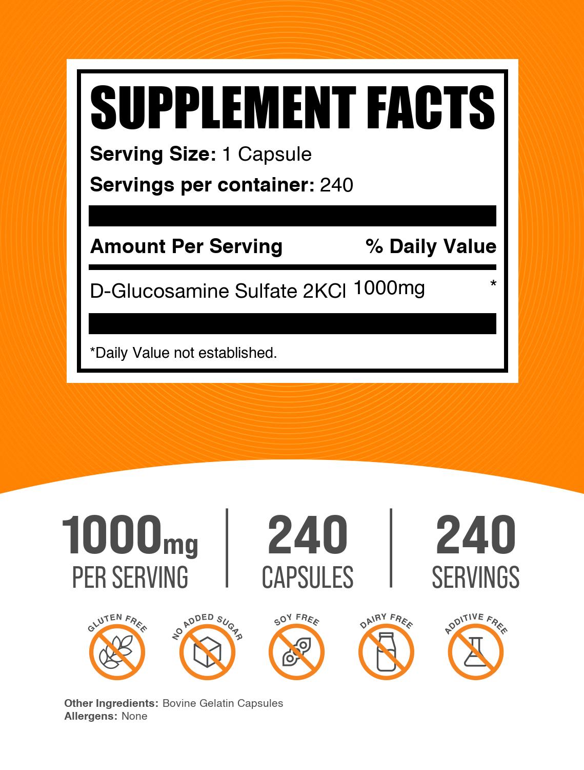Glucosamine Sulfate Capsules 240ct Label