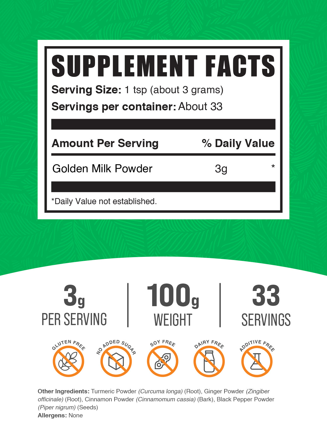 Golden milk powder label 100g