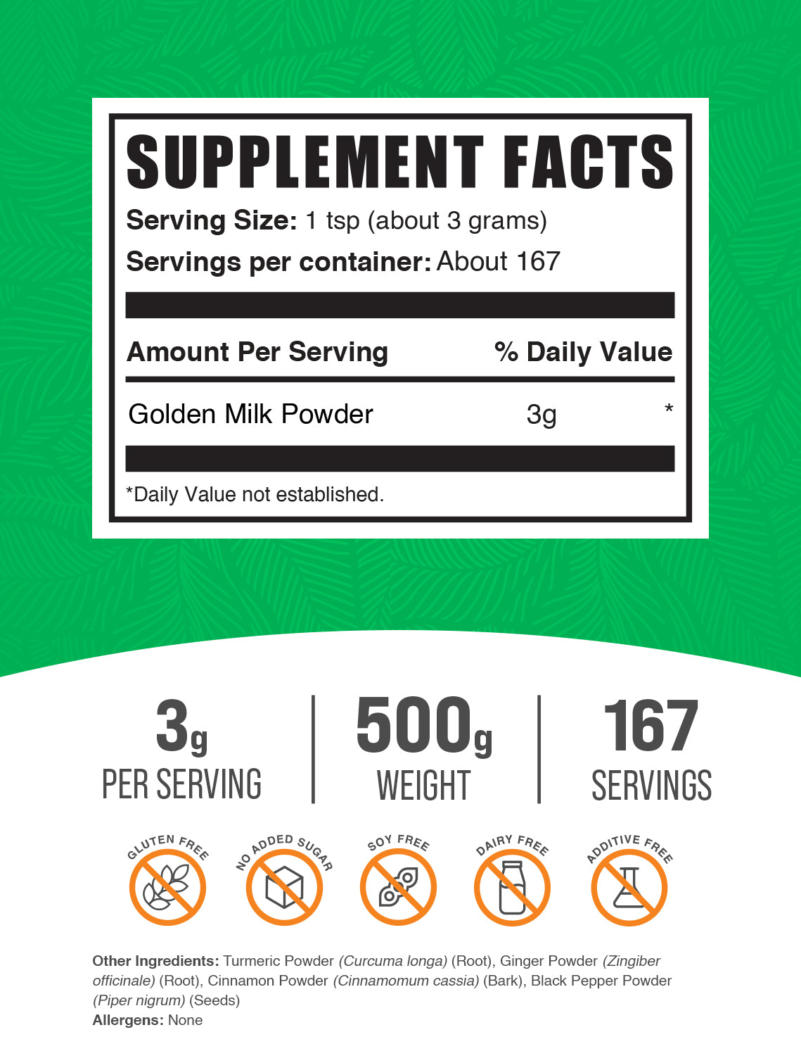 Golden milk powder label 500g