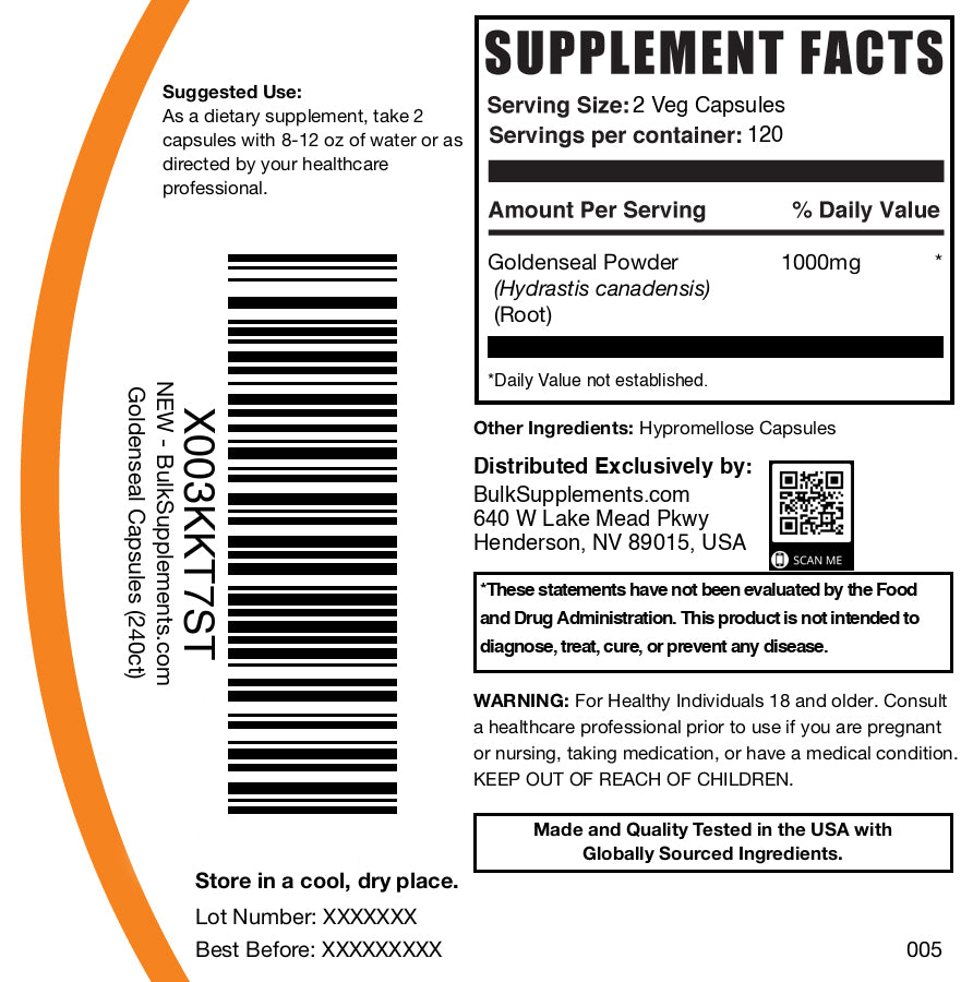 Goldenseal 240 capsules label