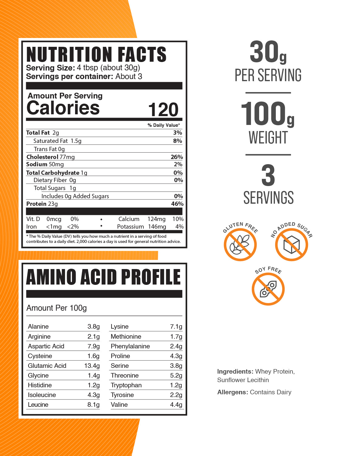 Grass-Fed Whey Protein Powder 100g Label