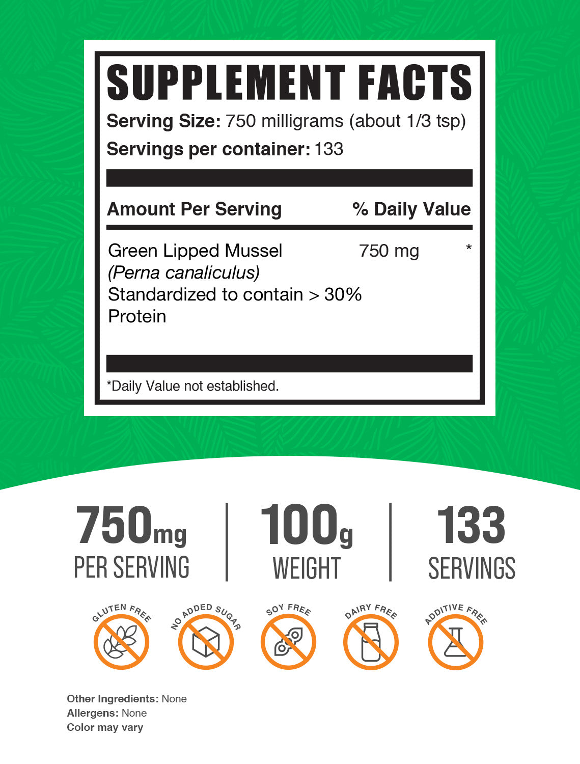 Organic green tea extract powder label 100g