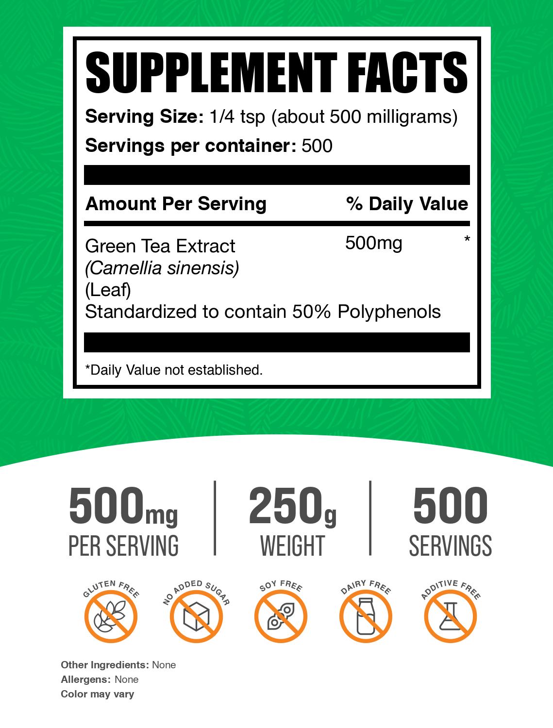 Green Tea Extract (50 Polyphenols) Powder 250g Label