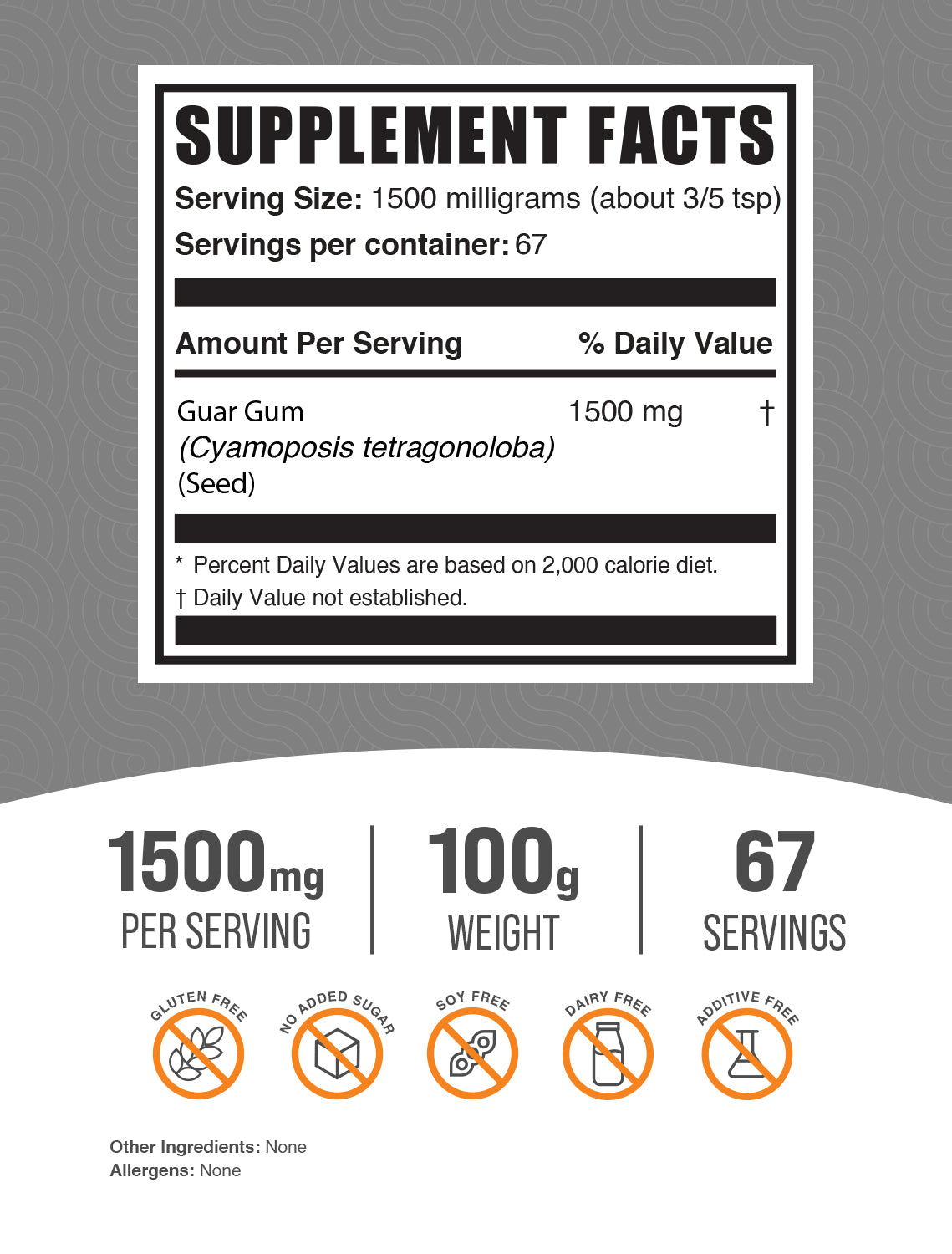 Guar gum powder label 100g