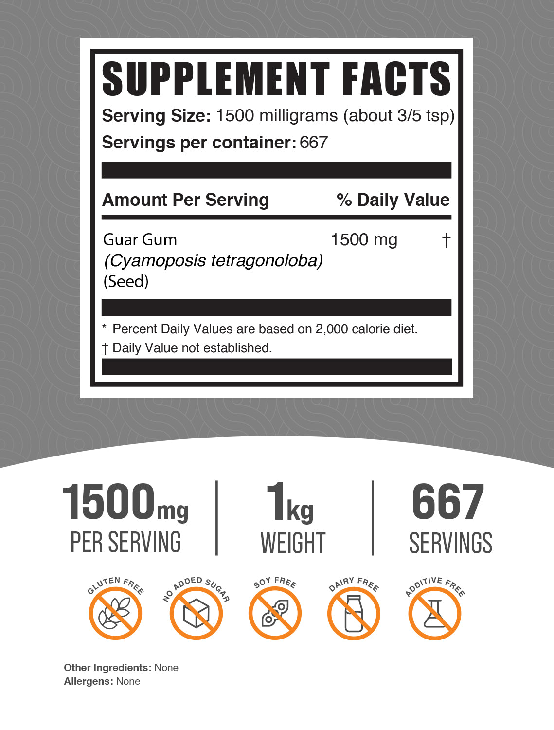 Guar gum powder label 1kg