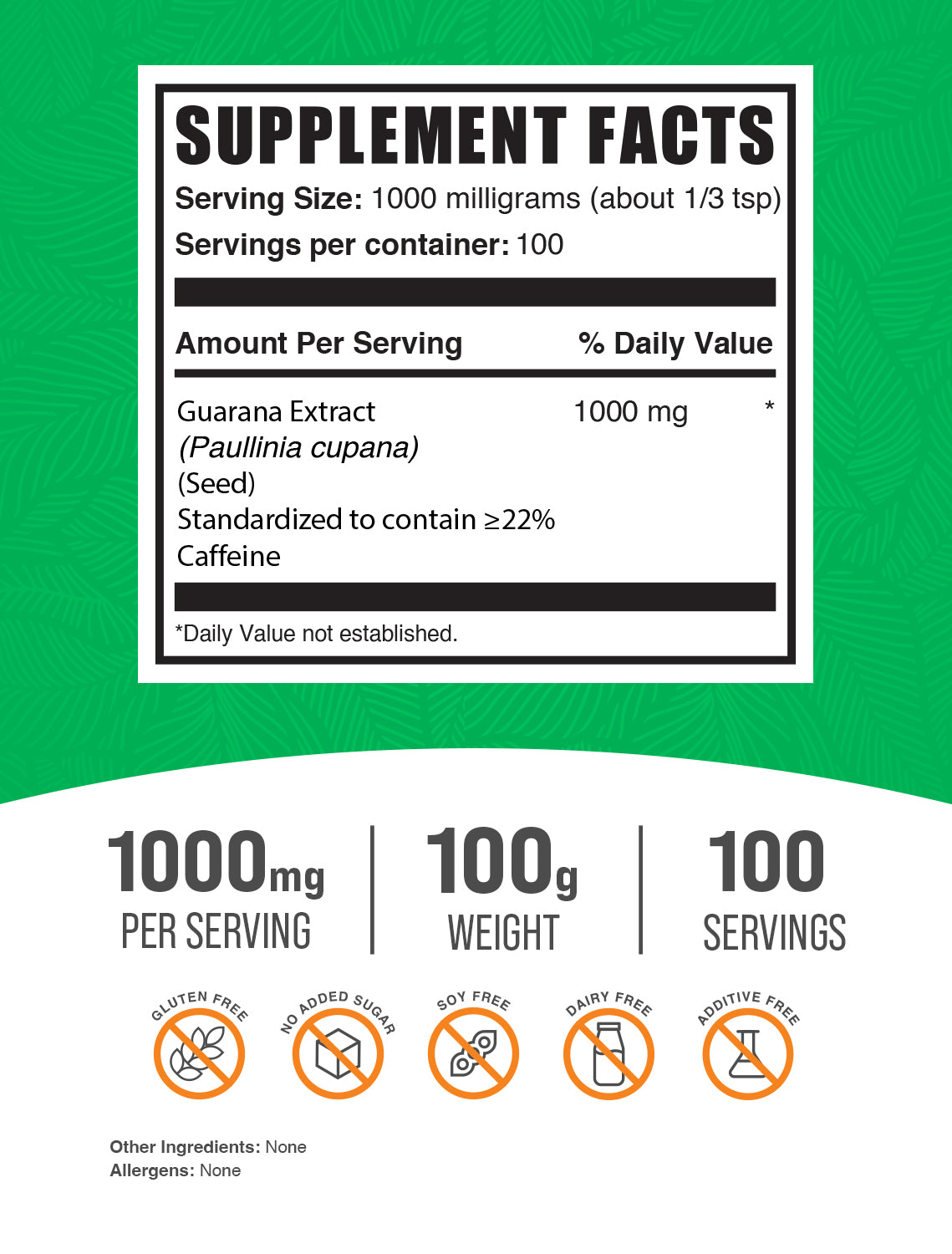Guarana extract powder label 100g